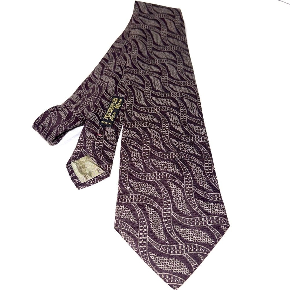 Vintage Giorgio Armani Silk/Flax Linen Tie Abstract Curved Waves Necktie